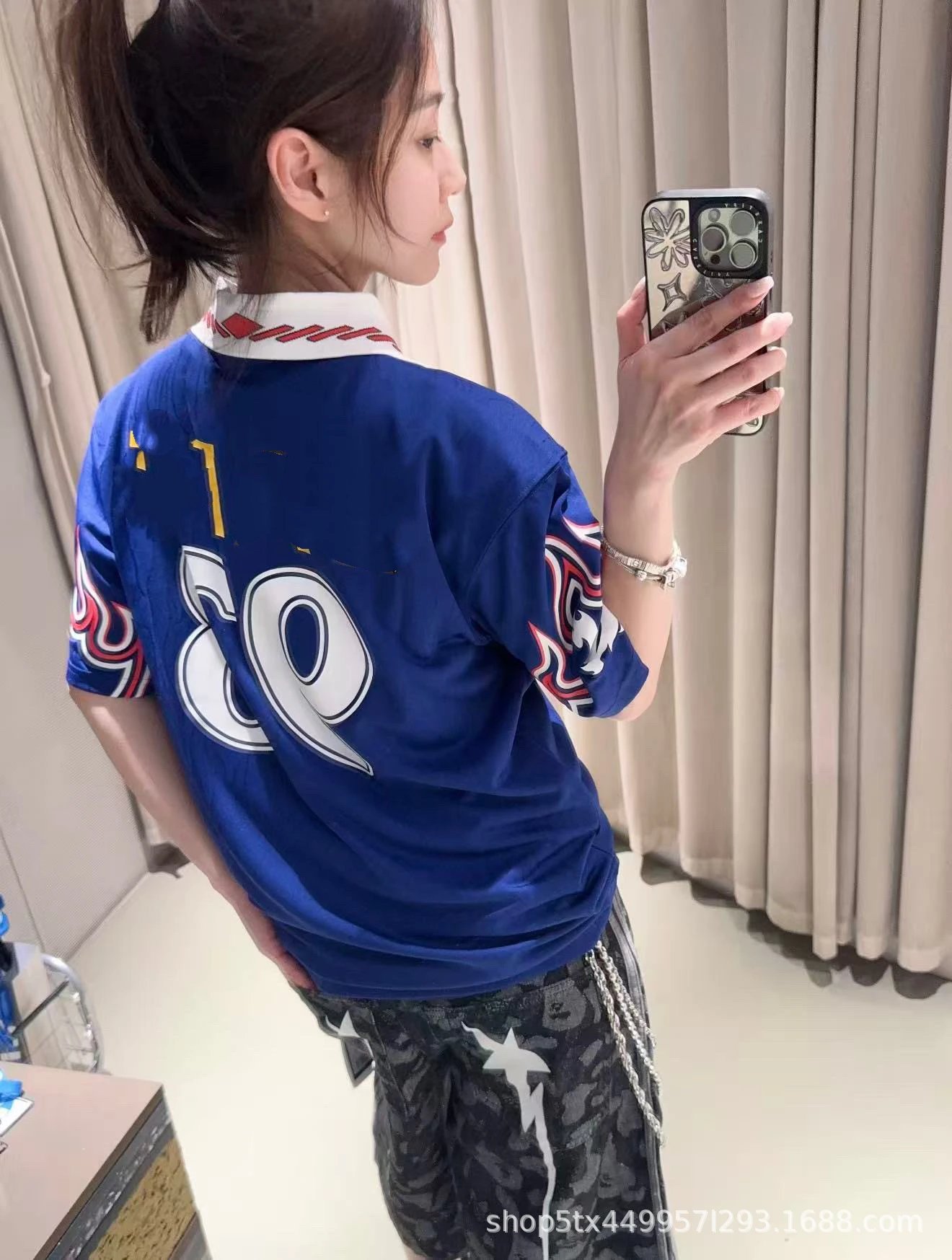 Design Retro Football Jersey Blue with Flame Sleeves and '93' Number - 14