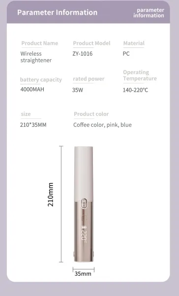 Design Brown Cordless Hair Straightener with Digital Display Electronics - 22