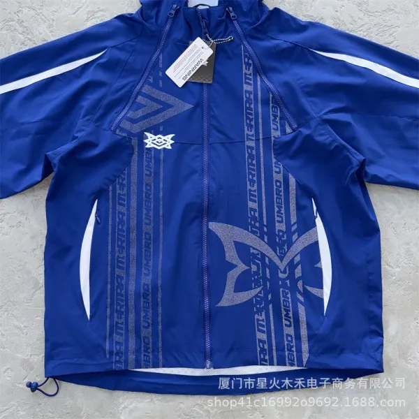 Umbro Windbreaker Jacket Royal Blue with White Stripes and Graphic Print - 12