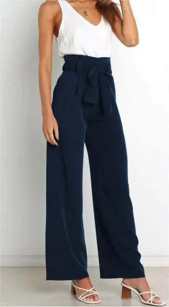 Design High-Waisted Paperbag Waist Wide-Leg Pants Black - 10