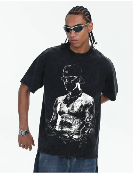 Design Graphic Print Beige Oversized T-Shirt - 19