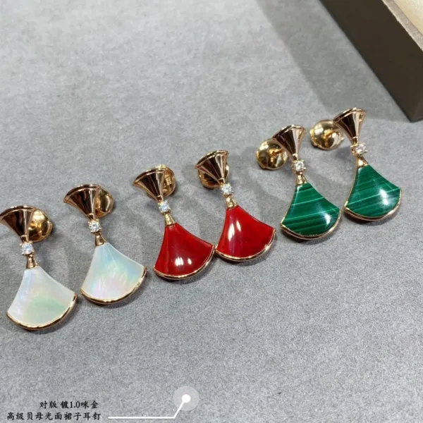 Design Fan-Shaped Enamel Earrings Red Gold Jewelry - 6