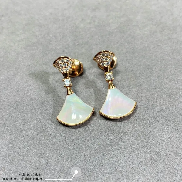 Design Fan-Shaped Enamel Earrings Red Gold Jewelry - 19
