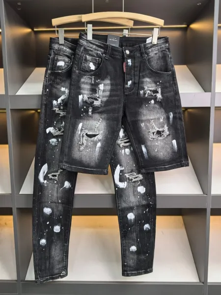 Dsquared2 New Rider Jean Distressed Black Denim Shorts - 12