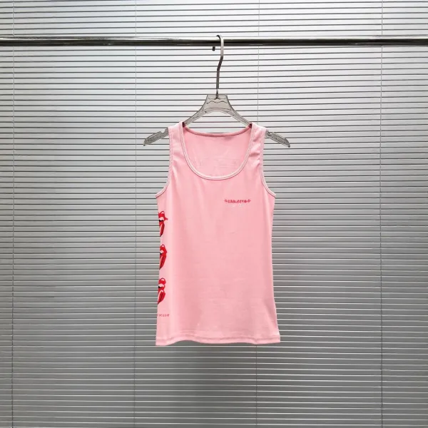 Design The Rolling Stones x Unknown Brand Lips Print White Vest Top - 3