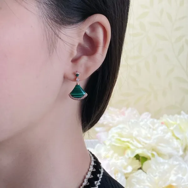Design Fan-Shaped Enamel Earrings Red Gold Jewelry - 27