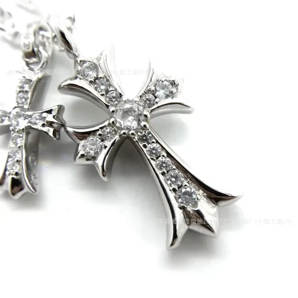 Design Cross Pendant Necklace with Crystal Accents Silver Jewelry - 16