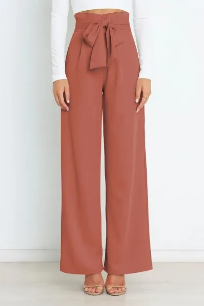 Design High-Waisted Paperbag Waist Wide-Leg Pants Black - 28