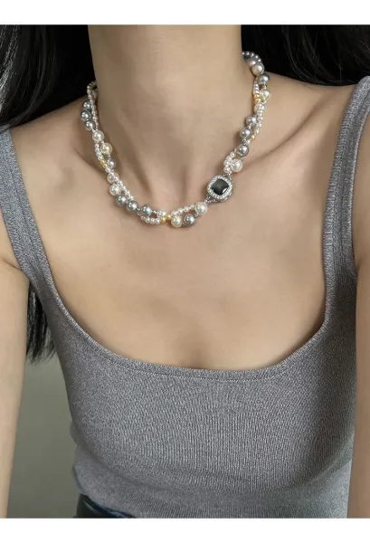 Design Multi-Strand Pearl Bracelet with Iridescent Center Stone Jewelry - 5