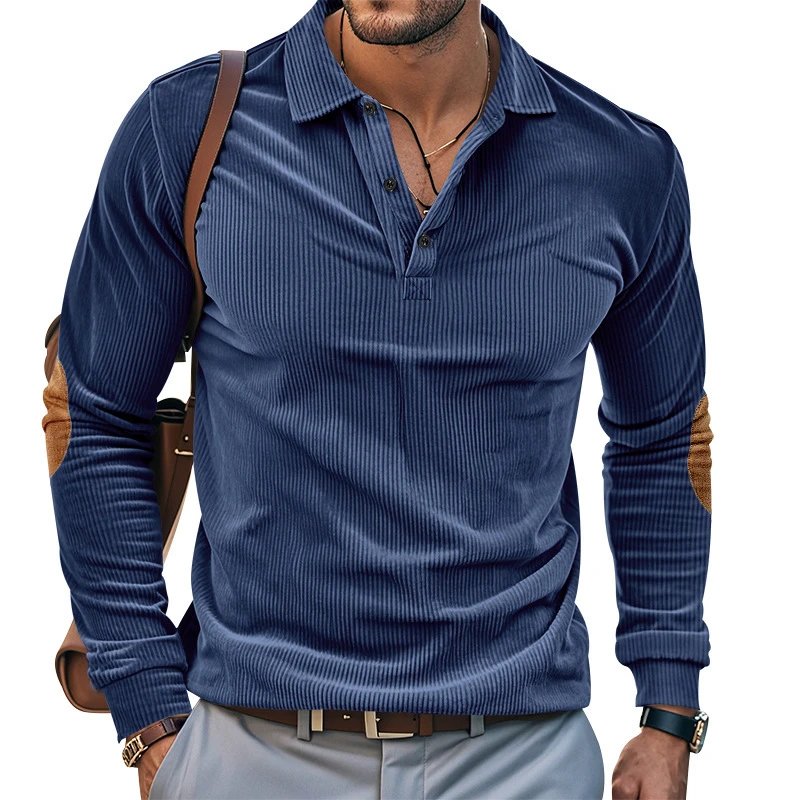 Design Corduroy Polo Shirt with Elbow Patches Black Tops.polo - 10