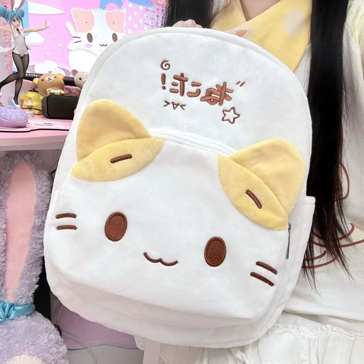 Sanrio Character Cat Face Plush Mini Backpack White - 13