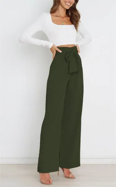 Design High-Waisted Paperbag Waist Wide-Leg Pants Black - 36