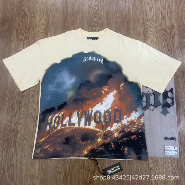 Godspeed Hollywood Fire Print Cream T-Shirt - 1