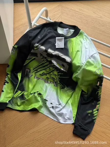 Design Long Sleeve Graphic Tee Neon Green Black White T-Shirts - 3