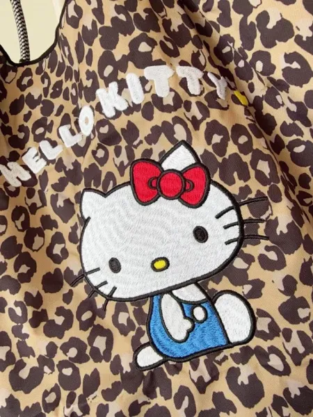 Hello Kitty Leopard Print Tote Bag with Embroidered Character and Charm - 22