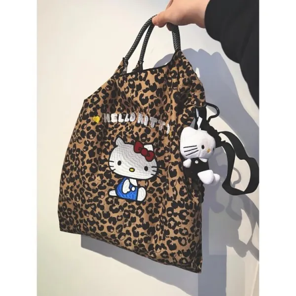Hello Kitty Leopard Print Tote Bag with Embroidered Character and Charm - 5