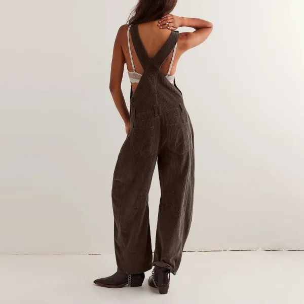 Design Black Corduroy Wide-Leg Overalls Pants - 17