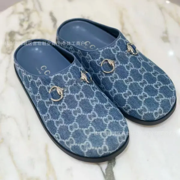 Gucci Horsebit Mule Denim Blue GG Jacquard Slippers - 5