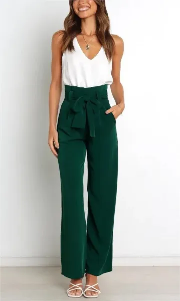 Design High-Waisted Paperbag Waist Wide-Leg Pants Black - 44