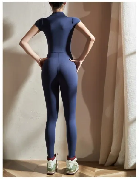 Design Zip-Front High-Neck Bodysuit Gray Activewear - 24
