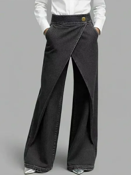 Design Wrap-Front Wide-Leg Denim Jeans Blue - 5