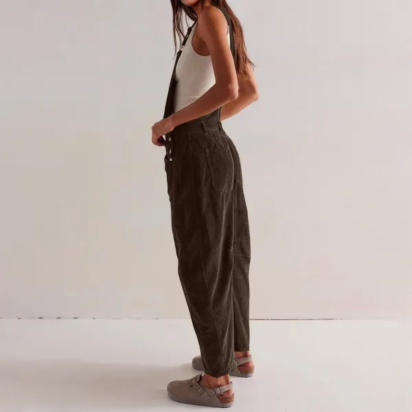 Design Black Corduroy Wide-Leg Overalls Pants - 29