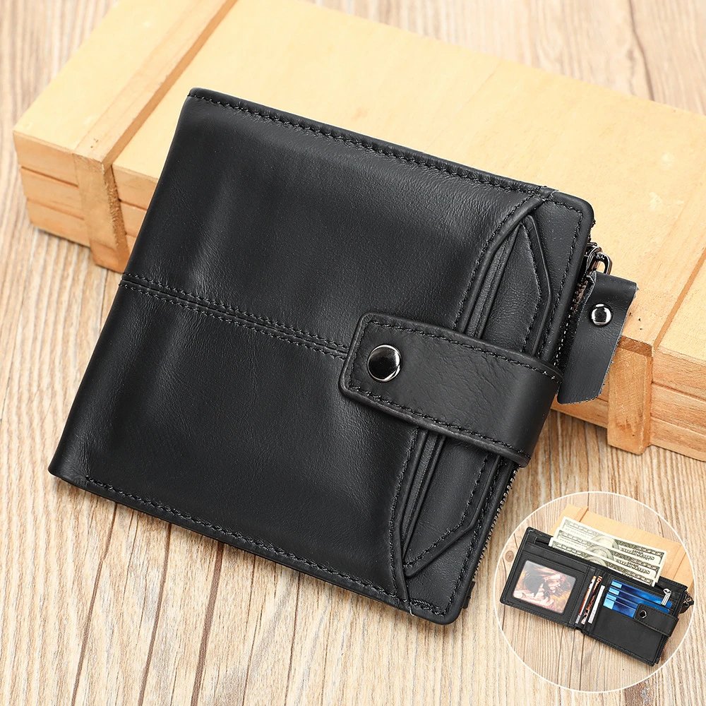 Leather Bifold Black Snap Closure Wallet