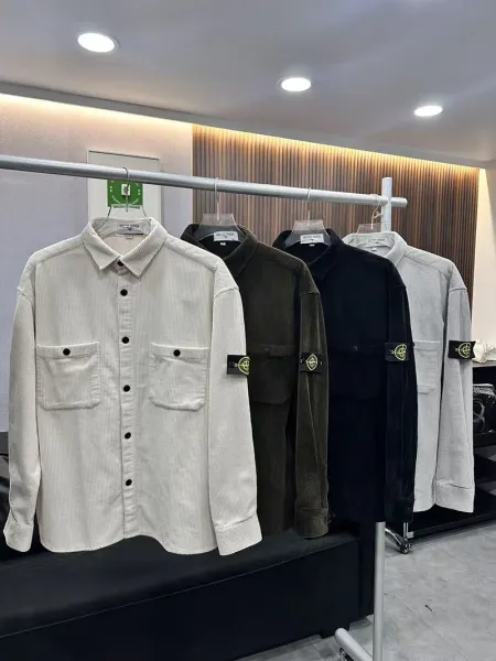 Stone Island Corduroy Shirt in Black, Brown, Gray, and Off-White - 3