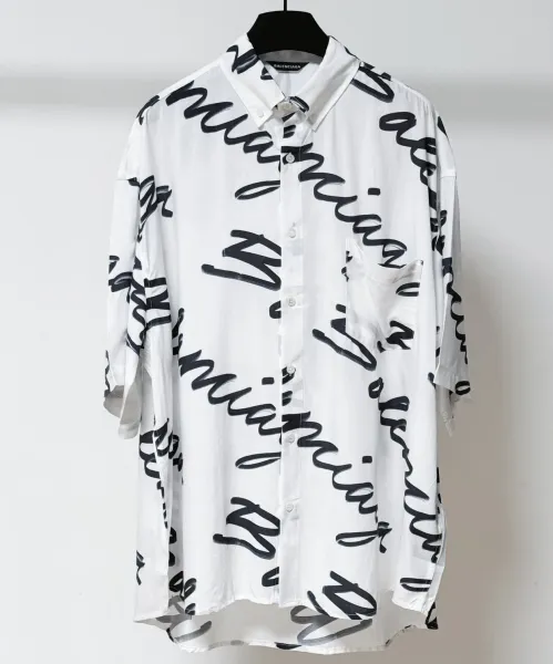 Balenciaga Margiela Script Print Oversized Shirt White - 1