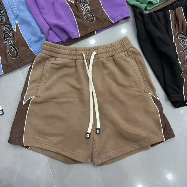 Design Panel-Trimmed Drawstring Shorts Beige / Brown - 1
