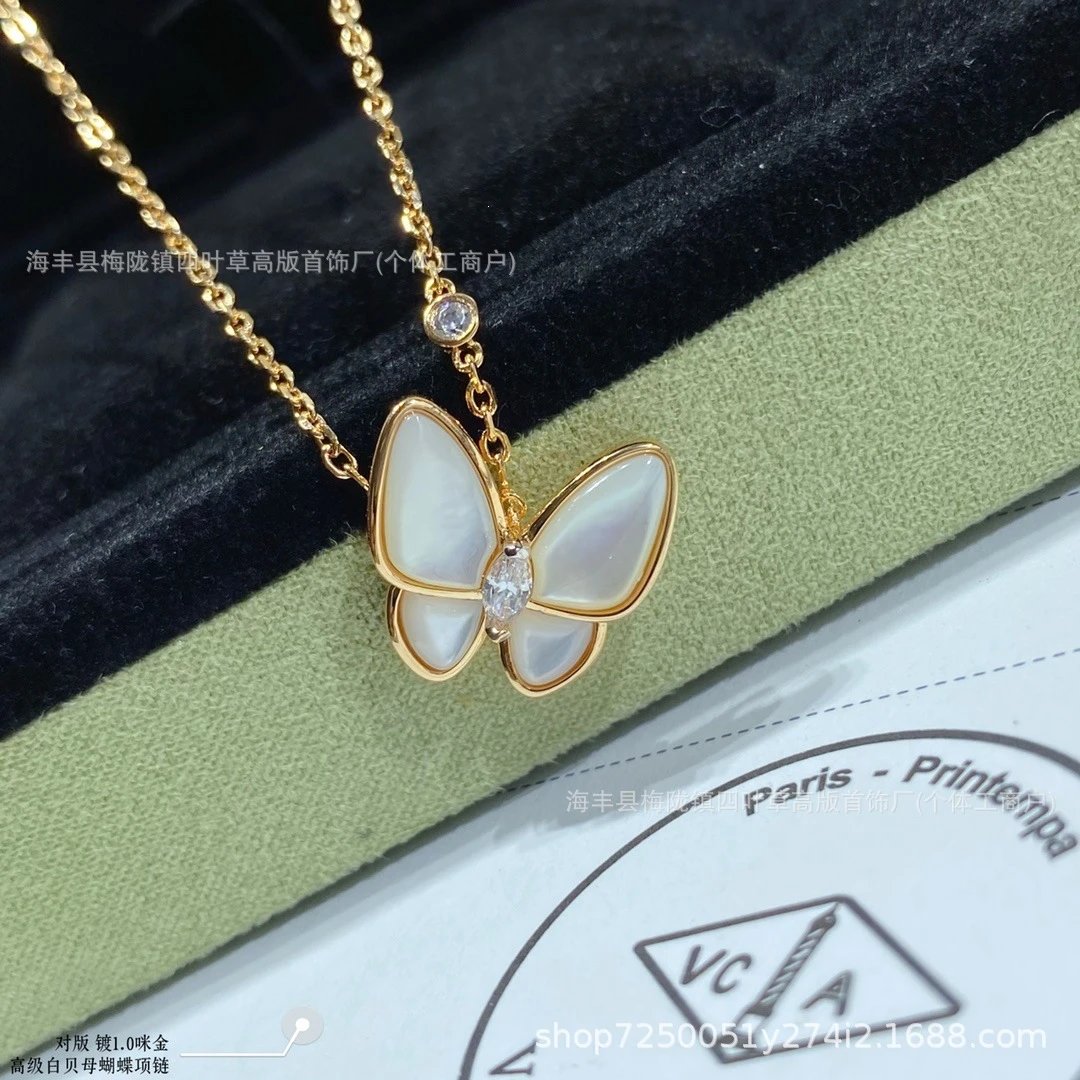 Design White Mother-of-Pearl Butterfly Pendant Necklace in Gold-Tone Jewelry
