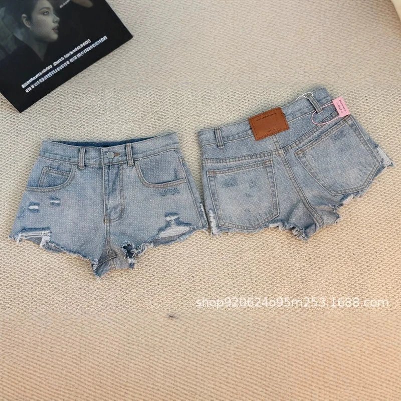 Denim Shorts Light Blue Distressed High-Waisted Cut-Off