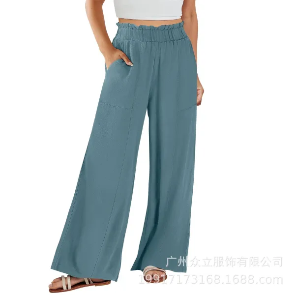Design Wide-Leg Elastic Waist Pants Olive Green - 9