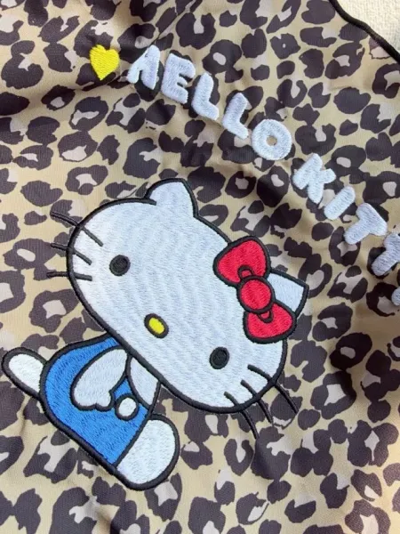Hello Kitty Leopard Print Tote Bag with Embroidered Character and Charm - 35