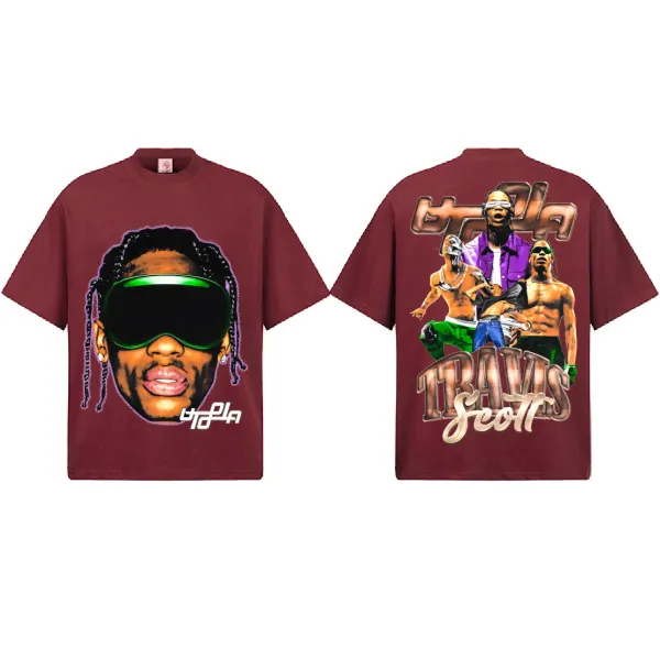 Travis Scott Cactus Jack Graphic T-Shirt Burgundy - 1