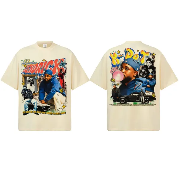 Design Lamar Kendrick x K-Dot Graphic Print Beige T-Shirt - 1