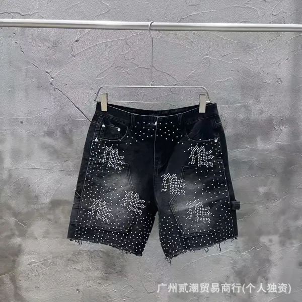 Design Rhinestone-Embellished Black Denim Shorts - 1