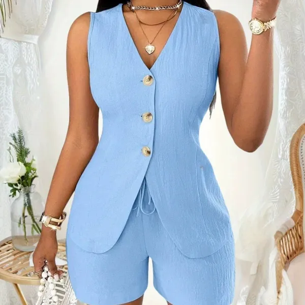 Design Yellow V-Neck Button-Front Blazer Shorts Set - 10