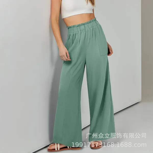 Design Wide-Leg Elastic Waist Pants Olive Green - 16