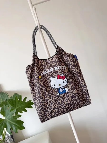 Hello Kitty Leopard Print Tote Bag with Embroidered Character and Charm - 19