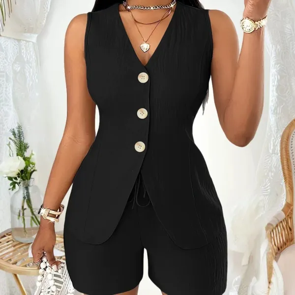 Design Yellow V-Neck Button-Front Blazer Shorts Set - 13