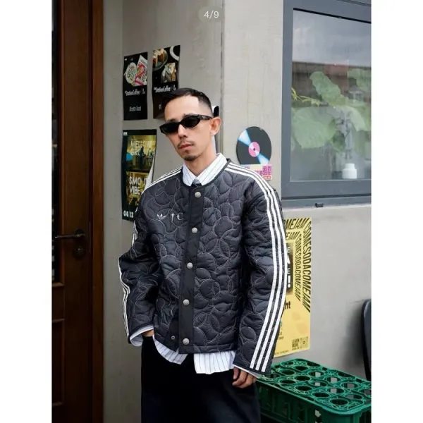 Adidas Originals Quilted Track Jacket Black with White Stripes Outerwear - 7