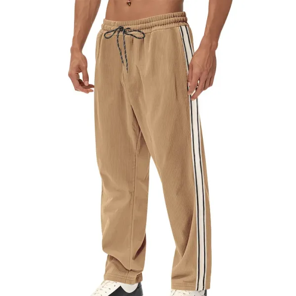 Design Corduroy Track Pants Black with White Stripes Sweatpants - 31