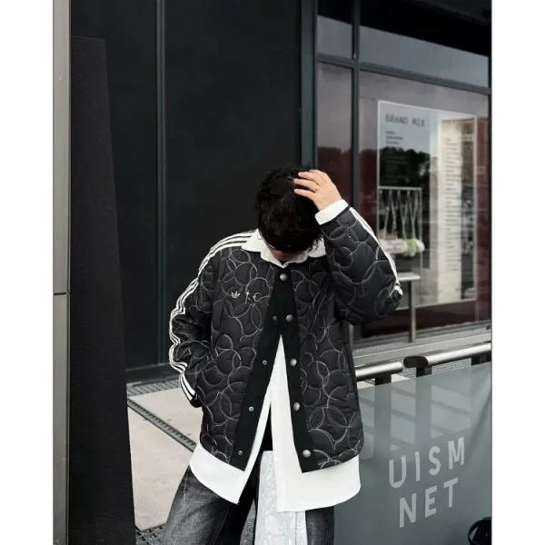 Adidas Originals Quilted Track Jacket Black with White Stripes Outerwear - 14
