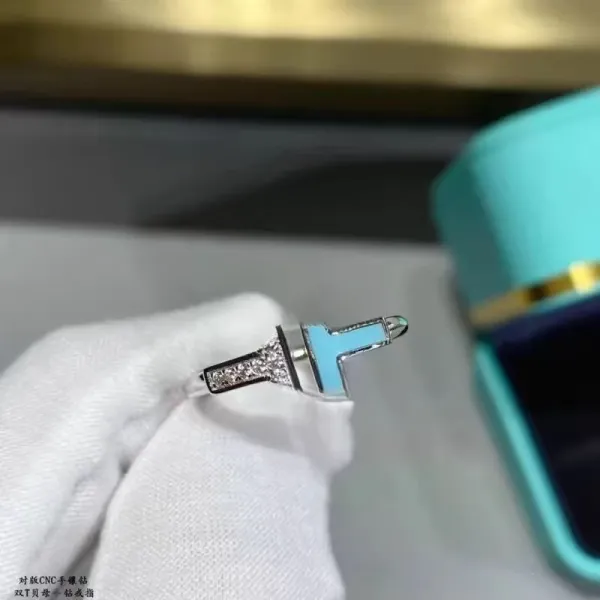 Tiffany & Co. T1 Double T Ring Blue Enamel and Diamond Ring Jewelry - 1