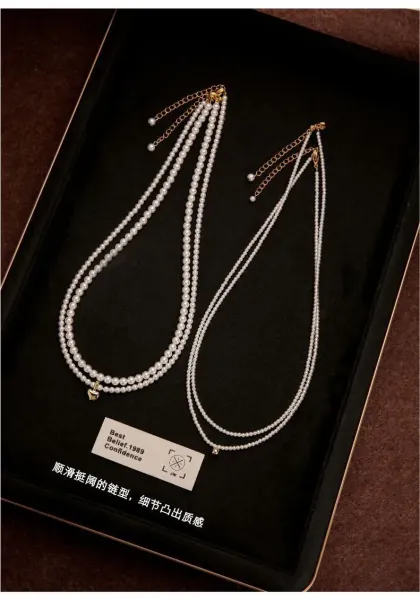 Design Double Strand Pearl Necklace White Jewelry - 25