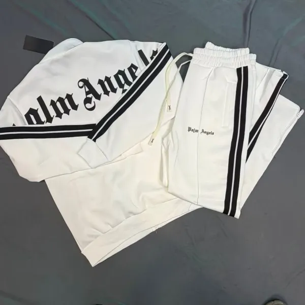 Palm Angels Logo Stripe Hoodie and Sweatpants Set White - 1