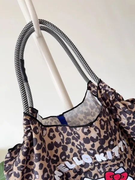 Hello Kitty Leopard Print Tote Bag with Embroidered Character and Charm - 23