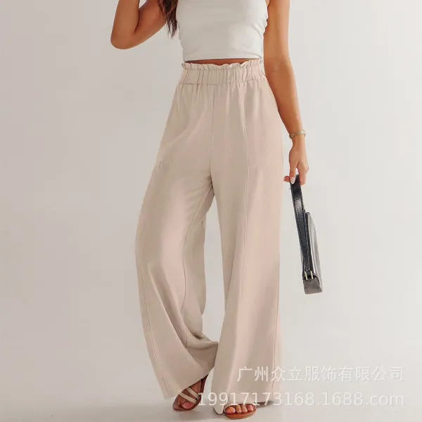Design Wide-Leg Elastic Waist Pants Olive Green - 36