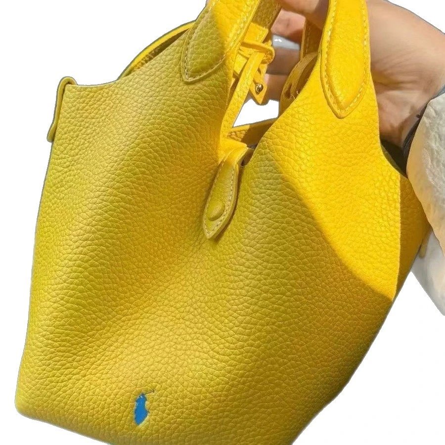 Yellow Leather Mini Tote Bag with Cartoon Bee Charm